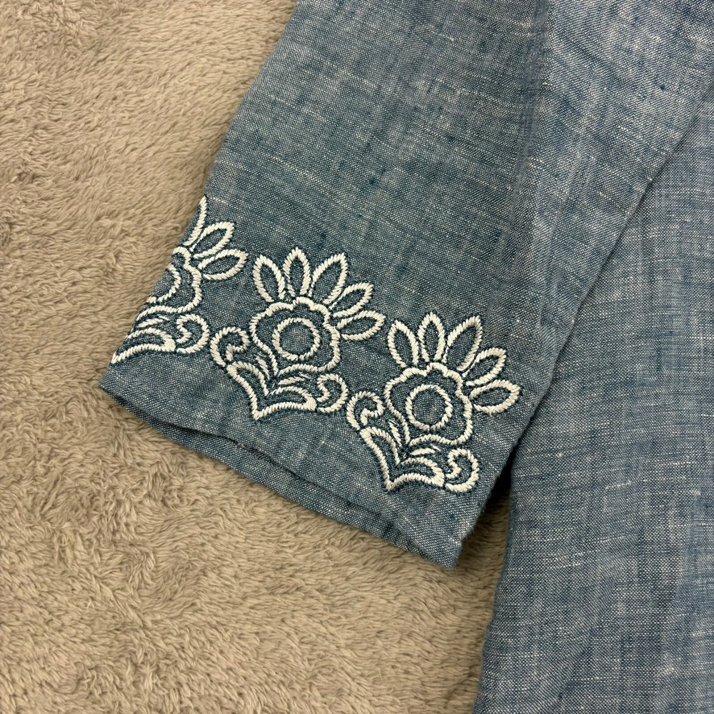 Orvis Embroidered Linen Tunic Top Womens S (6/8) Blue 3/4‎ Sleeve Lagenlook Boho - Picture 7 of 15